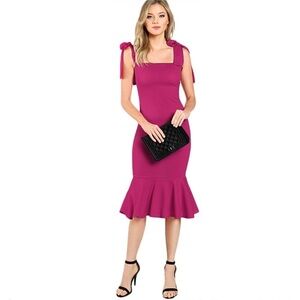 Tie Shoulder Strap Ruffle Hem Fishtail Dress
